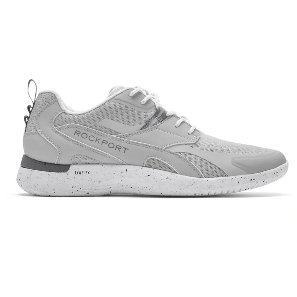 Rockport Sneakers Men’s Leather Lace-Up Pull-On Tab Truflex Sole Speckle Gray
